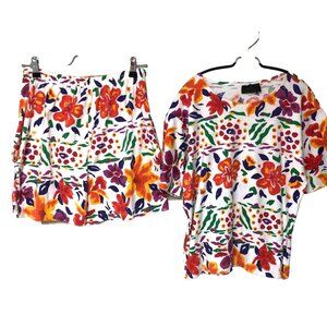 Vintage La Belle Shorts Set Womens M‎ Wide Leg Y2K Relaxed USA Floral AOP 2 PC